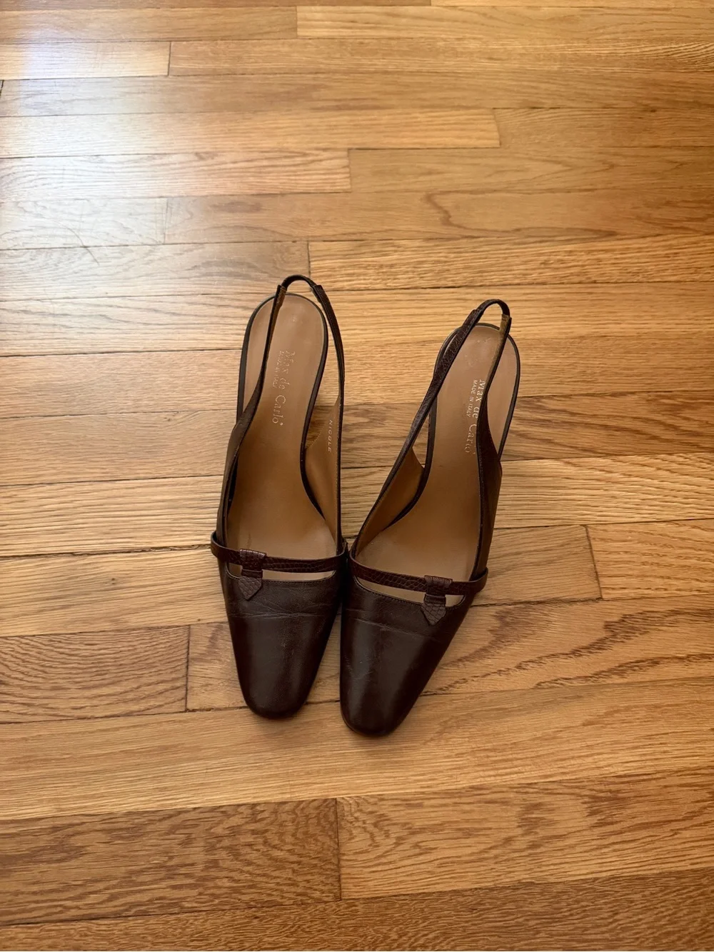 Max de Carlo Brown Leather Slingback Heels, Vintage, Size 7.5